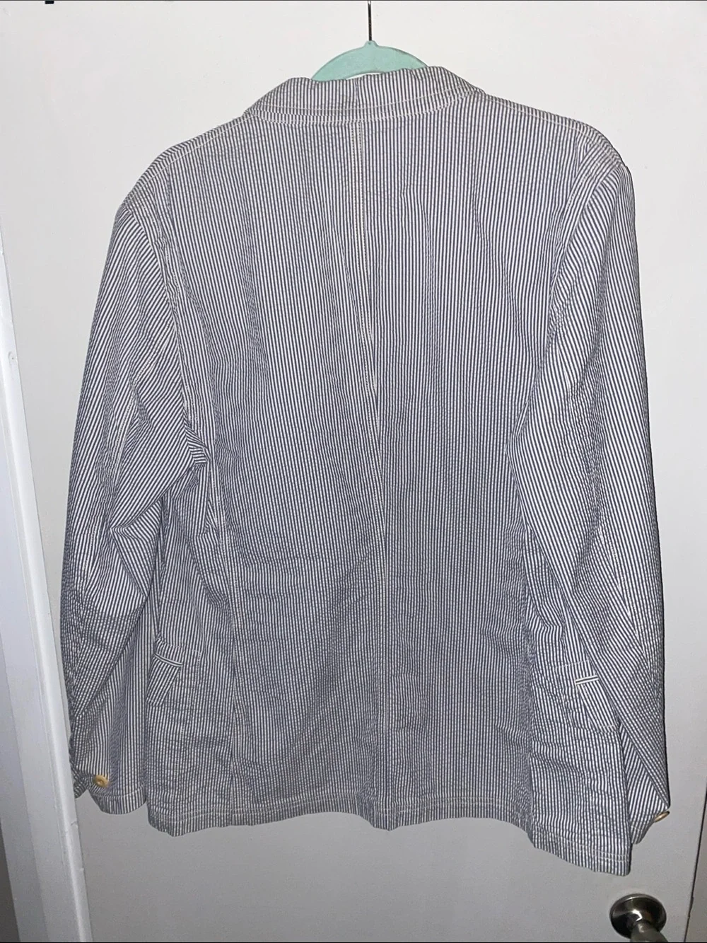 J. Crew Seersucker Stripe Shirt Jacket - Navy & White